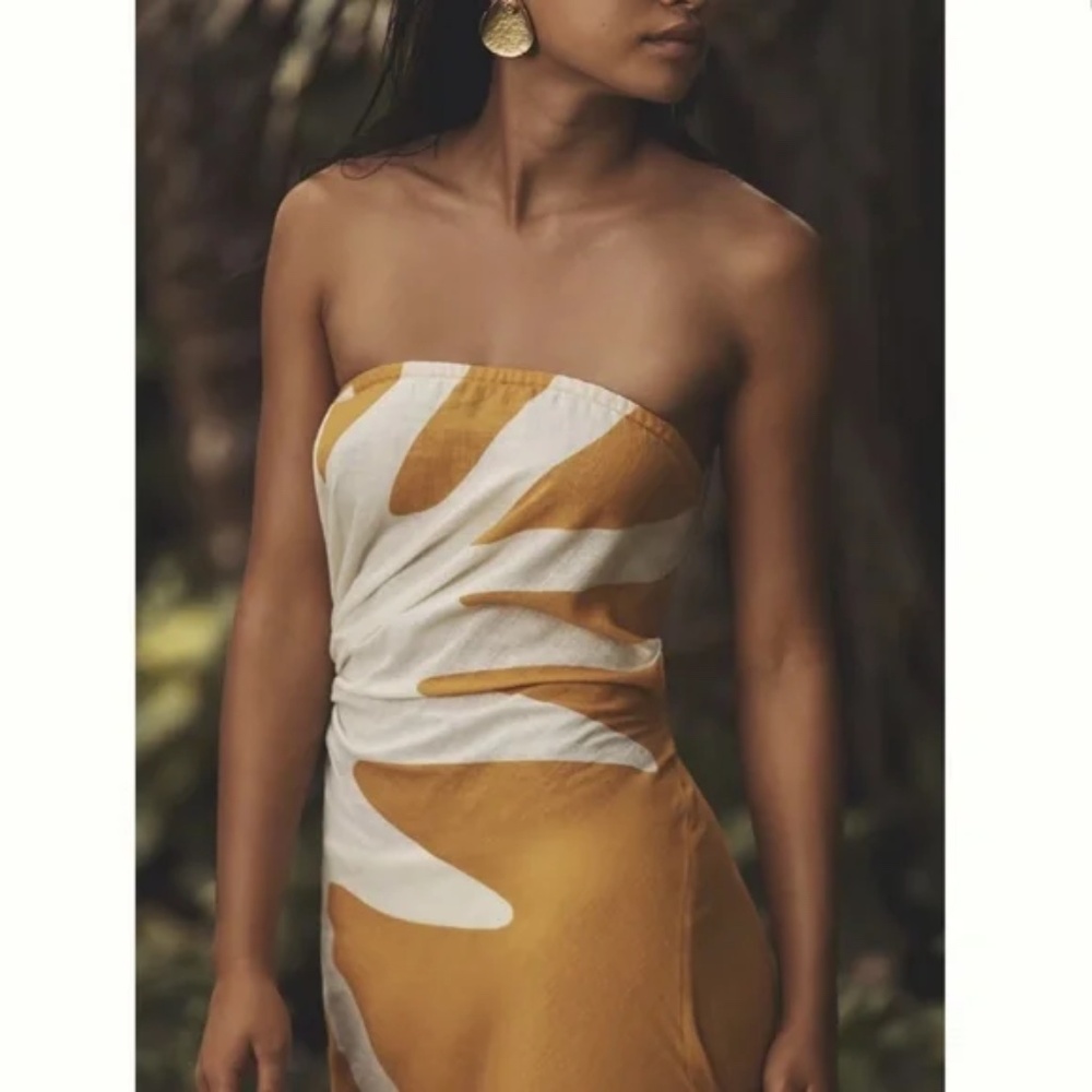 Anthropologie Celandine Strapless Cutout Linen Blend Dress Size Large - Picture 2 of 6
